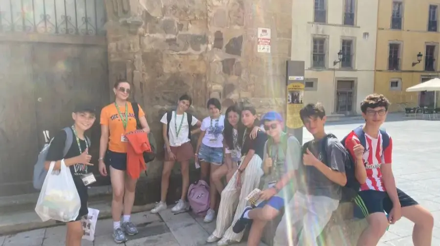 International participants on a cultural visit through the historic center of Avilés during the Village English camp