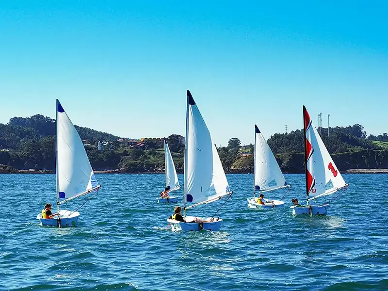 Sailing activity on the Cantabrian Sea for participants of the summer camp in Spain