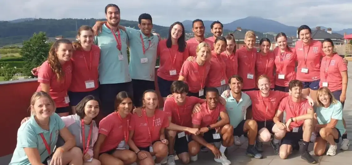 International coaches posing during an excursion at the summer camp in Spain